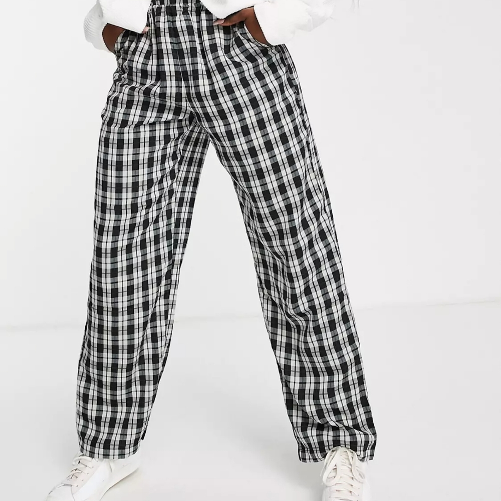 NWT Gingham Wide Leg Pant, XL black checkered plaid